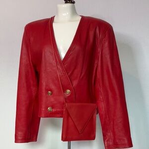 Evan Davies Lamb Skin Cherry Red Jacket Size 12